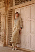 Load image into Gallery viewer, Nazaara - Gold Tissue Long Kalidaar Chauga Set with Palazzo & Dupatta