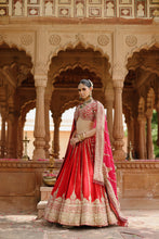 Load image into Gallery viewer, Roha - Deep Red Lehenga Set with Blouse & Dupatta