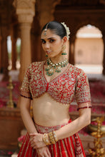 Load image into Gallery viewer, Roha - Deep Red Lehenga Set with Blouse & Dupatta