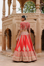 Load image into Gallery viewer, Mahroz - Deep Red Lehenga Set with Blouse & Dupatta