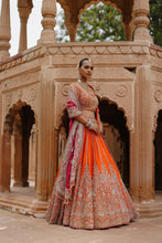 Load image into Gallery viewer, Nagma - Orange Lehenga Set with Blouse & Hot Pink Dupatta
