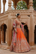 Load image into Gallery viewer, Nagma - Orange Lehenga Set with Blouse & Hot Pink Dupatta