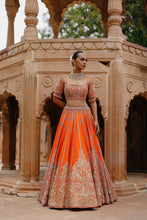 Load image into Gallery viewer, Nagma - Orange Lehenga Set with Blouse & Hot Pink Dupatta