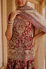 Load image into Gallery viewer, Merab - Deep Red Kurta Set with Lehenga & Dupatta