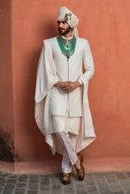 Load image into Gallery viewer, IVORY EMBROIDERED RAW SILK ACHKAN WITH KURTA AND TROUSER