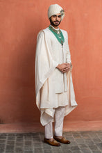 Load image into Gallery viewer, IVORY EMBROIDERED RAW SILK ACHKAN WITH KURTA AND TROUSER