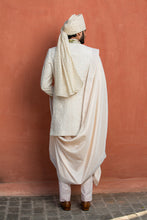 Load image into Gallery viewer, IVORY EMBROIDERED RAW SILK ACHKAN WITH KURTA AND TROUSER