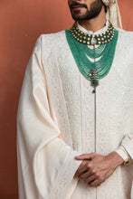 Load image into Gallery viewer, IVORY EMBROIDERED RAW SILK ACHKAN WITH KURTA AND TROUSER