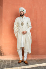Load image into Gallery viewer, CREAM MATKA ACHKAN WITH MONGA KURTA AND CHURIDAR