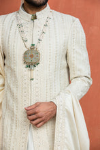 Load image into Gallery viewer, CREAM MATKA ACHKAN WITH MONGA KURTA AND CHURIDAR