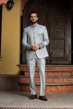 Load image into Gallery viewer, SILVER GREY JODHPUR SUIT ZARDOZI EMBROIDERED