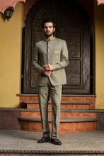 Load image into Gallery viewer, OLIVE GREEN JODHPURI SUIT ZARDOZI EMBROIDERED
