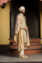 Load image into Gallery viewer, BEIGE ALL OVER EMBROIDERED ACHKAN WITH MONGA KURTA AND CHURIDAR