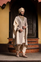 Load image into Gallery viewer, COFFEE RAW SILK ACHKAN WITH BELT AND MONGA+CHURIDAR