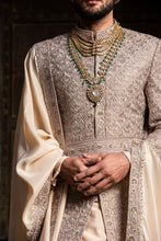 Load image into Gallery viewer, COFFEE RAW SILK ACHKAN WITH BELT AND MONGA+CHURIDAR