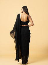 Load image into Gallery viewer, Black georgette saree with hand embroidered blouse