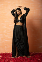Load image into Gallery viewer, Black Sequins Jacket and hoti Skirt Set