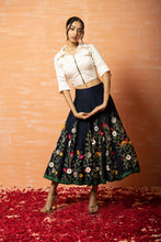 Load image into Gallery viewer, White Shirt and Blue 3D Half Lehenga Set