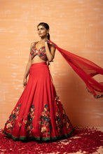 Load image into Gallery viewer, Red 3D Lehenga Set