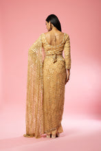Load image into Gallery viewer, Golden hand-embroidered saree set