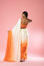 Load image into Gallery viewer, Ivory and orange ombre saree set