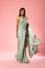 Load image into Gallery viewer, Sage green hand embroidered saree
