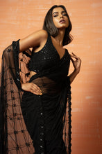 Load image into Gallery viewer, Black Hand-Embroidered Saree SET
