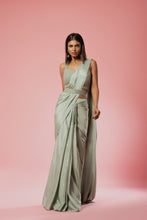 Load image into Gallery viewer, Sage green hand embroidered saree