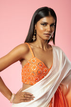 Load image into Gallery viewer, Ivory and orange ombre saree set