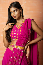 Load image into Gallery viewer, Orange Net Saree with Mirror Work