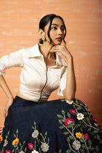 Load image into Gallery viewer, White Shirt and Blue 3D Half Lehenga Set