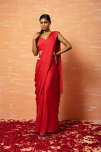 Load image into Gallery viewer, Red Predraped Saree with Lace Work