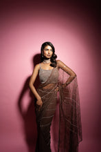 Load image into Gallery viewer, Coffee brown hand-embroidered saree