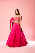 Load image into Gallery viewer, Hot pink hand embroidered lehenga set