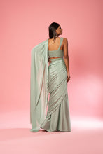 Load image into Gallery viewer, Sage green hand embroidered saree