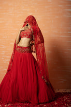 Load image into Gallery viewer, Red Hand Embroidered Net Lehenga Set