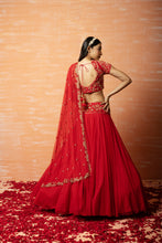 Load image into Gallery viewer, Red Hand Embroidered Lehenga Set