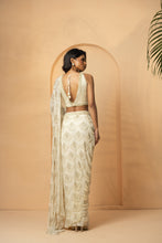 Load image into Gallery viewer, Ivory embroidered pre-stitched drape saree