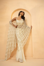 Load image into Gallery viewer, Ivory embroidered pre-stitched drape saree