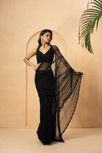Load image into Gallery viewer, Black embroidered pre-stitched drape saree