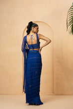 Load image into Gallery viewer, Blue embroidered pre-stitched drape saree