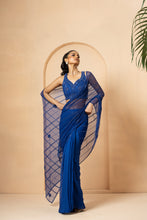 Load image into Gallery viewer, Blue embroidered pre-stitched drape saree
