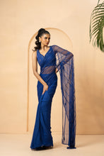 Load image into Gallery viewer, Blue embroidered pre-stitched drape saree