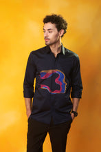 Load image into Gallery viewer, Navy Blue Shirt with Abstract multicolour face