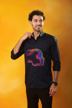 Load image into Gallery viewer, Navy Blue Shirt with Abstract multicolour face