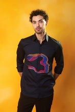 Load image into Gallery viewer, Navy Blue Shirt with Abstract multicolour face