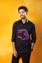 Load image into Gallery viewer, Navy Blue Shirt with Abstract multicolour face