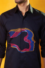 Load image into Gallery viewer, Navy Blue Shirt with Abstract multicolour face
