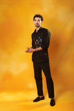 Load image into Gallery viewer, Black Shirt 3 multi coloured Embroidered Mens