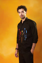 Load image into Gallery viewer, Black Shirt 3 multi coloured Embroidered Mens